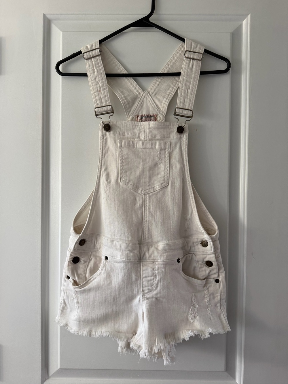 Vintage 90s Guess White Denim Short Overalls